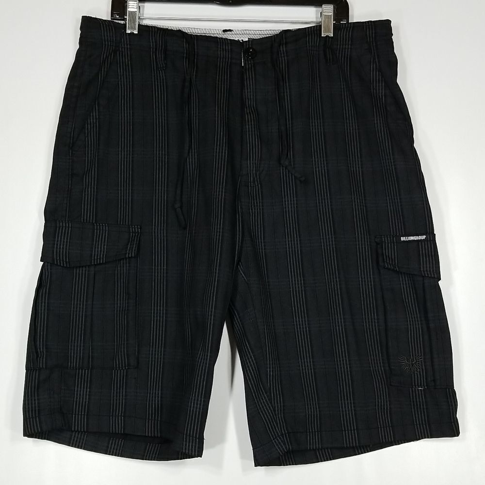 Billion Group Shorts Men's Black Large Front and Rear Pockets Plaid Regular Fit